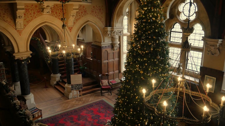 The Great Hall at Knightshayes decorated for christmas